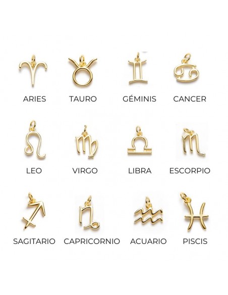 Charm símbolos del zodiaco en plata chapado en oro