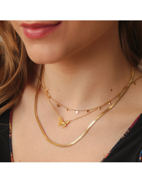 Collar Acero Tri Mini | Gargantilla en Acero Con Triángulos | Malu Maiese